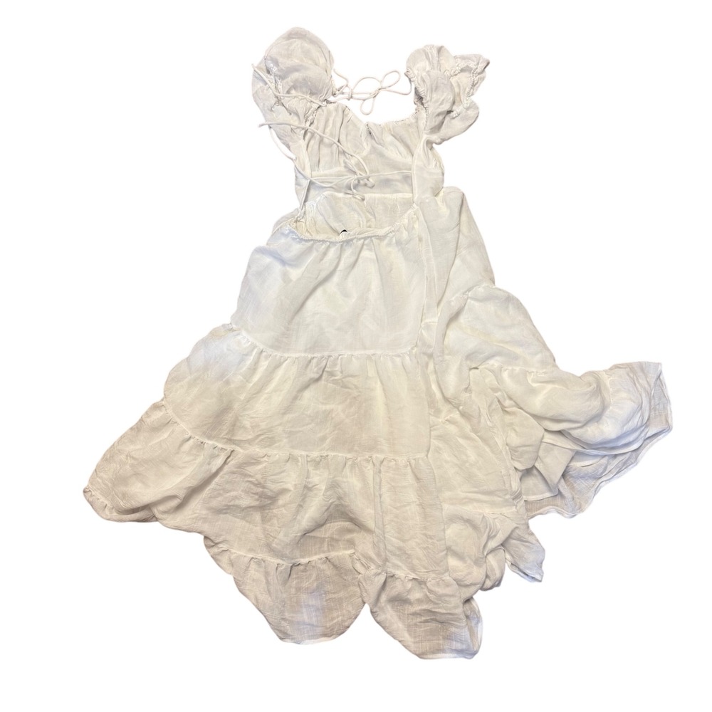Princess Polly Danny White Cotton Tiered Puff Sleeve Midi Dress Tie Back size 12 - Picture 4 of 14